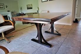 Ref S Metal Arched Base Table With A Thick Walnut Top Two Thirds Distress On Top No Grooves Natural Wavy Edge And A Satin Furniture Table Custom Furniture
