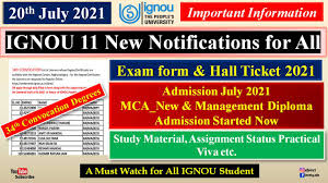 Candidates are advised to visit ignou website for updates. Support For U Ignou 11 New Notification Admission 2021 Exam Form Hall Ticket Study Material Practicals Facebook