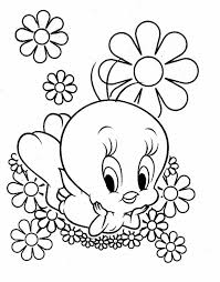 Tazmanian devil coloring pages for kids printable free front. Baby Tweety And Flowers In Baby Looney Tunes Coloring Page Kids Play Color