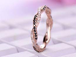 Black Clear Diamond Wedding Band Eternity Infinite Love Ring 14k Rose Gold Black Diamond Wedding Bands Diamond Wedding Bands Wedding Rings Simple