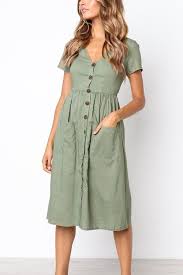 Veromoi V Neck Buttons Short Sleeves Dress Midi Dress Casual Womens Midi Dresses Dresses Casual Winter