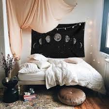 Aesthetic Black And White Themed Bedroom Moon Phase Black White Bohemian Tapestry Terrasoleil Aesthetic Bedroom Bedroom Design Eclectic Bedroom