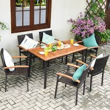 Maybe you would like to learn more about one of these? Costway 7 Pcs Patio Rattan Dining Set Acacia Wood Table Top Stackable Chair Target