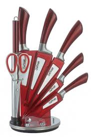 What you get 2 pari. Cheffinger Knife Set Stainless Steel Acrylic Silver Red 8 Pieces Internet Home Garden