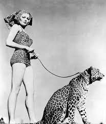 Hollywood Publicity Photo Of Actress Gene Tierney Wearing Leopard Print Swimsuit Holding A Leopard On A Leash Gene Tierney Black And White Design Pretty Prints