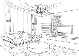 Living Room With Ornament Coloring Page Free Printable Coloring Pages Interior Design Sketches Interior Interior Design