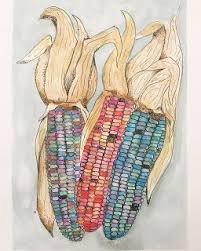 Art Room Britt Indian Corn Pen And Watercolor Illustrations 10 Year Old Student Pen And Watercolor Autumn Art Corn Drawing