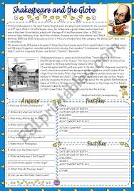 I Prepared This Short Text About Shakespeare And The Globe For My Students Final Exam They Have To Read The Text Reading Worksheets Shakespeare Short Texts