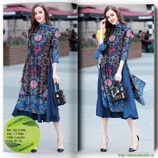 QS219BL - Áo dài cách tân Lụa Xanh dương đậm | Đầm Xinh Xinh