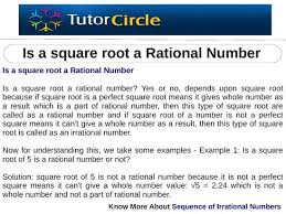 S A Square Root A Rational Number Yes Or No Depends Upon Square Root Because If Square Root Is A Perfect Squ Rational Numbers Square Roots Irrational Numbers