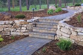 Pin By Angela Budde On Garden Landscape Walls Paver Walkway Stacked Stone Walls