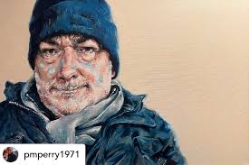 Been following the progress of this portrait by artist Patrick Perry,  checking in with him at First Saturday sketching events. He went from  hating it to wrapping it up with confidence. I