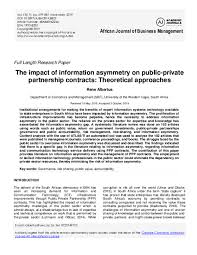 African managers and policy makers are in constant search of performance enhancing management practices. Pdf African Journal Of Business Management The Impact Of Information Asymmetry On Public Private Partnership Contracts Theoretical Approaches Rene Albertus Academia Edu