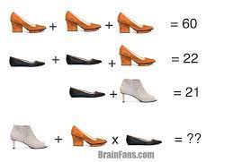 Find the value puzzle shoes + shoes + shoes = 30 man + man + shoes = 20 ribbons + ribbons + man = 13 shoes + man x ribbons = ? Brain Teaser Number And Math Puzzle Eijk Shoes Math Riddles Math Riddles With Answers Maths Puzzles