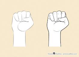 Extend parallel straight lines above and below the clenched fist. Drawing Hand Drawing Easy Fist