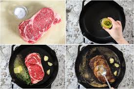 Steps To Cook A Ribeye Steak Including Salting It Pouring Oil Into The Cast Iron Pan Cooking It With Butter Garl Ribeye Steak Ribeye Cooking The Best Steak