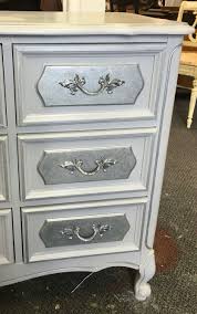 Vintage Dresser Painted With Grey Chalk Paint And Silver Metallic Painted Furniture Metallic Painted Furniture Furniture Rehab