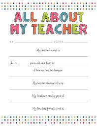 All About My Teacher Free Printable Yellowblissroad Com Teacher Printable Teacher Favorite Things Teacher Appreciation Week