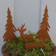 Elch Und Tanne 4er Set Zum Stecken Edelrost Metall Eisendeko Garten Weihnachten Herbst Dekoration Herbstdeko Weihnachten Dekoration