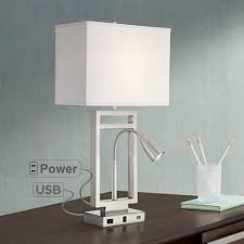 Nevel Brushed Nickel Gooseneck Led With Usb Port And Outlet 56e96 Lamps Plus Stylish Table Lamps Table Lamps For Bedroom Modern Table Lamp