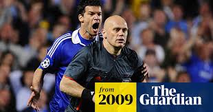 Michael ballack of leverkusen is booked by referee guido winkmann during the bundesliga match between hannover 96 and bayer leverkusen at awd arena on september 11, 2010 in hanover, germany. Tom Henning Ovrebo Shrugs Off Chelsea Fury Champions League The Guardian