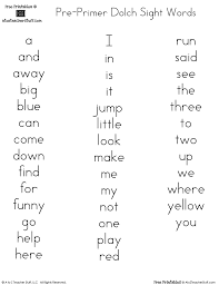 Printable Dolch Word Lists Dolch Sight Words Sight Word Worksheets Pre Primer Sight Words