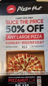 With one click honey tries every code available right at checkout, so you can stop searching get the app. Pizza Hut Pizza Hut 50 Off Sun Wed Carry Out Large Pizza Update Read Op Redflagdeals Com Forums