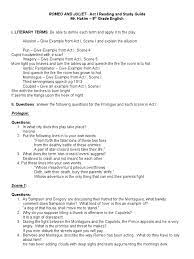 Romeo and juliet study guide. Act One Study Guide Characters In Romeo And Juliet Romeo And Juliet