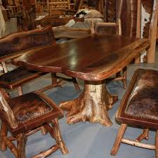 Dark Log Table Set Rustik Mobilya Ahsap Masa Yemek Masasi