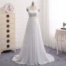 34 36 38 40 42 44 46. Schlicht A Linie Standesamt Brautkleid Empire Ruckenausschnitt Schwanger Lang Chiffon Spitze