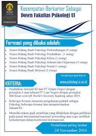 Lowongan kerja dosen psikologi malang. Lowongan Dosen Psikologi Universitas Indonesia Ui Indonesia 2016 Lowongan Dosen