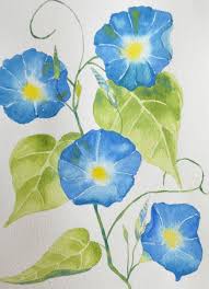 Art Fine Art Watercolor Painting Of Blue Morning Glories Watercolor Flowers Flower Painting Flower Art Stylized watercolor drawing of morning glory and green branch on a white background. www pinterest co kr