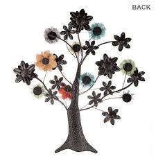 A galvanized metal flower is attached to the center, embellished with a mini flower center and rustic brown rust details. Tree Metal Wall Decor With Flowers Hobby Lobby 1120492