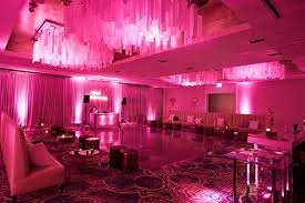 Wedding Reception After Party Separate Ballroom Bright Pink Lighting White Furniture Miami Nightclub Lounge Party Wedding Inside Wedding After Party