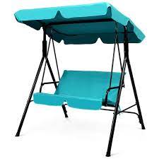 3pc bistro patio garden furniture set 2 folding chairs glass table top steel. Costway Loveseat Patio Canopy Swing Glider Hammock Cushioned Blue Walmart Com Walmart Com