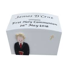 Friar alessandro speaks to children preparing for their first holy communion please note that advertisements displayed after this video are not related to this website. Personalised Boys First Holy Communion Money Box Blue Wooden Money Box With Name For Nephew Brother Grandson Son Godson Keepsake First Communion Presents