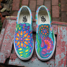 Find floral shoes at vans. Psychedelic Flowers Custom Vans Slip On Sneakers Rad Shirts Printing