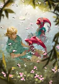 (a legend of zelda game). Botw Link Swimming With Mipha And Sidon By Nuavic Zelda