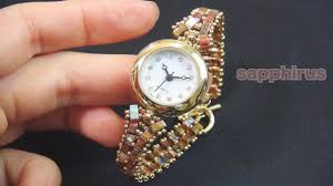 ビーズステッチ ハーフティラビーズで編む時計 作り方 how to make beaded watch band using half tila beads youtube beaded watches beautiful beaded bracelet watch bands