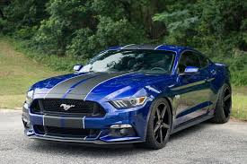 Blue Ford Mustang Gt With Dark Grey Wheels And Stripes Blue Mustang Mustang Gt Ford Mustang Car