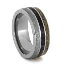 Wedding Band With Meteorite Dinosaur Bone And Petrified Wood 1921 Jewelry By Johan Jewelry Titanium Wedding Rings