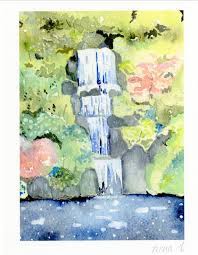 Zen Garden Waterfall Art Japanese Garden Waterall By Ninahuangart 15 00 Waterfall Drawing Waterfall Art Zen Garden