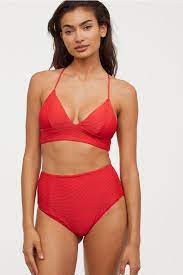 Padded Triangle Bikini Top Red Ribbed Ladies H M Us Triangle Bikini Bikini Tops White Bikini Tops