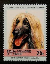 Afghan Hound Dog Postage Stamp From Bequia Island In The Grenadines Saint Vincent Postage Stamp Art Postage Stamps Vintage Postage Stamps