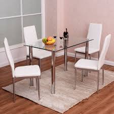 Costway 5 Piece Dining Set Table And 4 Chairs Glass Metal Kitchen Breakfast Furniture Walmart Com In 2020 Dinette Furniture Modern Dining Table Dining Room Sets