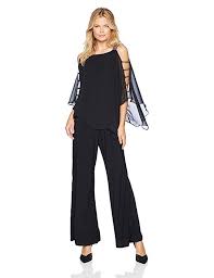 msk womens silver bar sleeve wide leg jumpsuit with chiffon