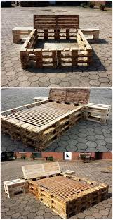 Diy Pallet Bed Frame With Nightstands Pallet Beds From Pallet Furniture Palletfurniture Pallet Bed Frame Diy Diy Pallet Bed Wood Pallet Beds