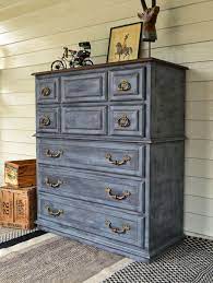 Large Charcoal Blue Chest Of Drawers With Timber Top Brass Handles Painted In A Custom Chalk Paint Laye Blue Chest Of Drawers Sideboard Decor Blue Chests