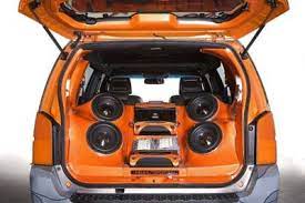 Nissan Pathfinder Customised By Marc Ecko Open Orange Trunk View With Audio System Nissan Pathfinder Nissan Hybrid Car