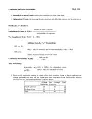 Covers the rules of addition, subtraction, and multiplication. Conditional And Joint Probability Worksheet Math 1080 Conditional And Joint Probabilities Mutually Exclusive Events Events That Cannot Occur At The Course Hero